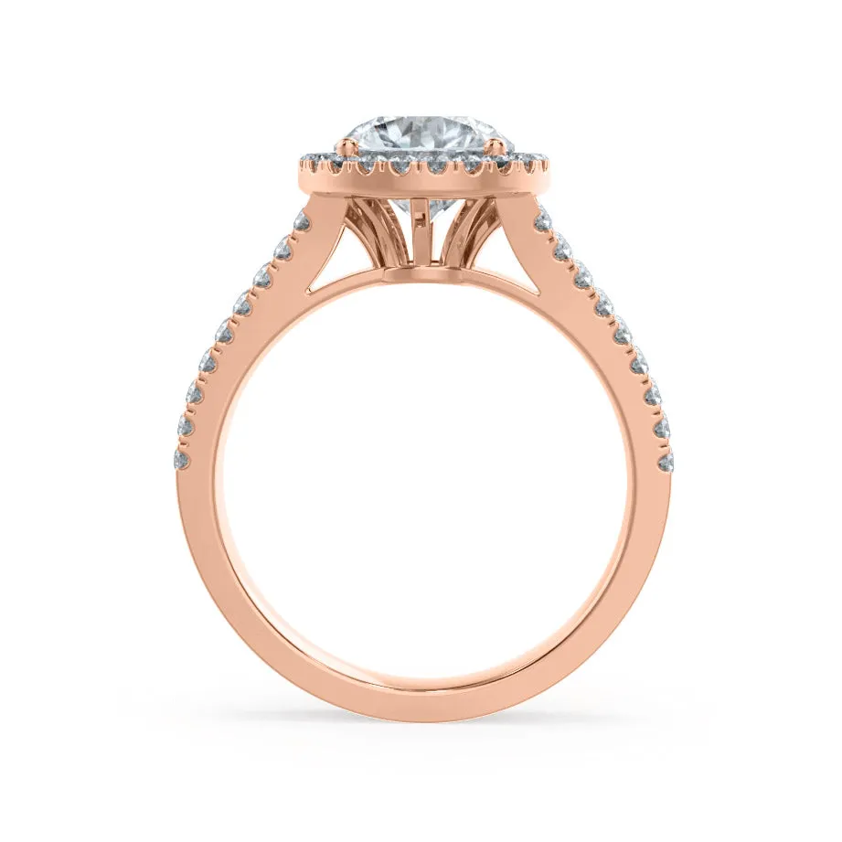 AMELIA - Round Lab Diamond 18k Rose Gold Halo Ring