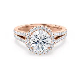 AMELIA - Round Lab Diamond 18k Rose Gold Halo Ring