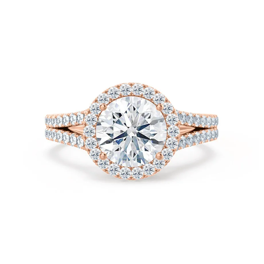 AMELIA - Round Lab Diamond 18k Rose Gold Halo Ring