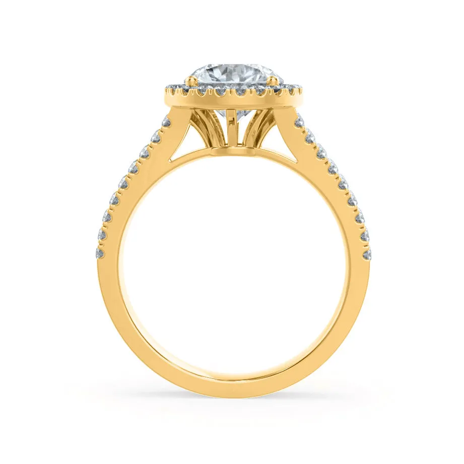 AMELIA - Round Moissanite & Diamond 18k Yellow Gold Halo Ring