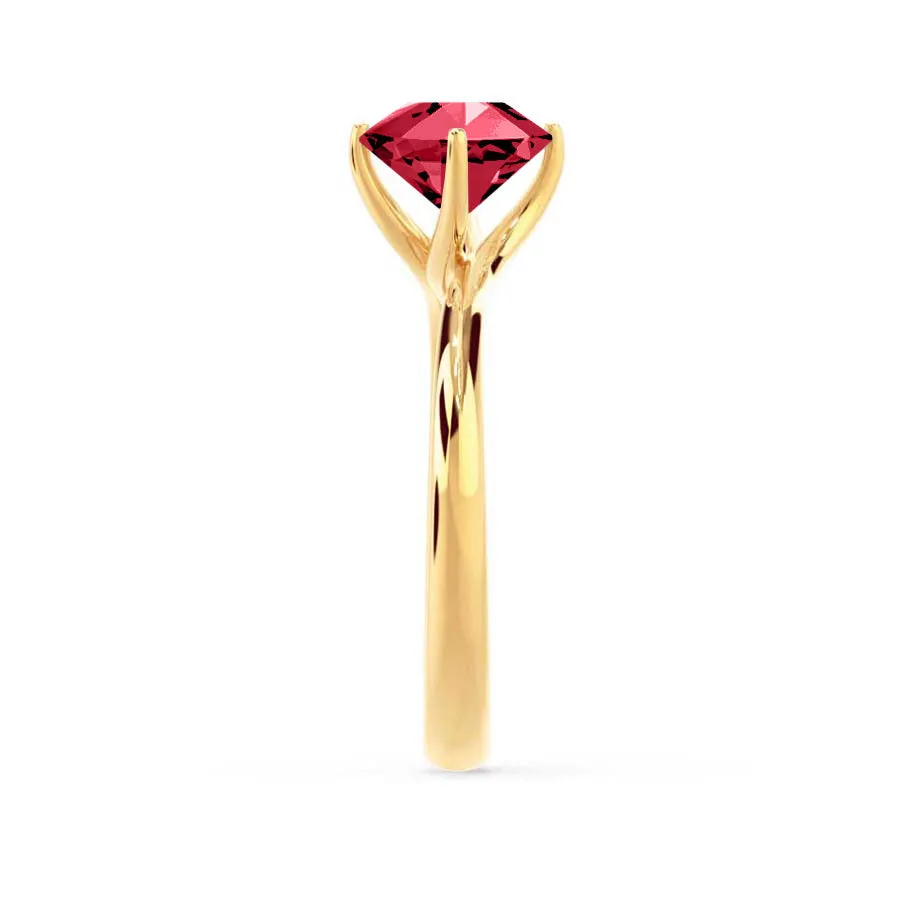 ANNORA - Chatham® Ruby 18k Yellow Gold Twist Solitaire Ring