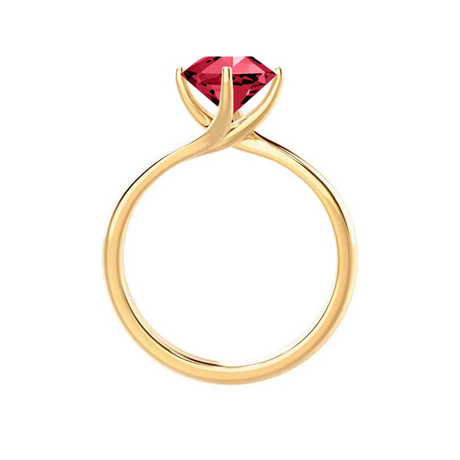 ANNORA - Chatham® Ruby 18k Yellow Gold Twist Solitaire Ring