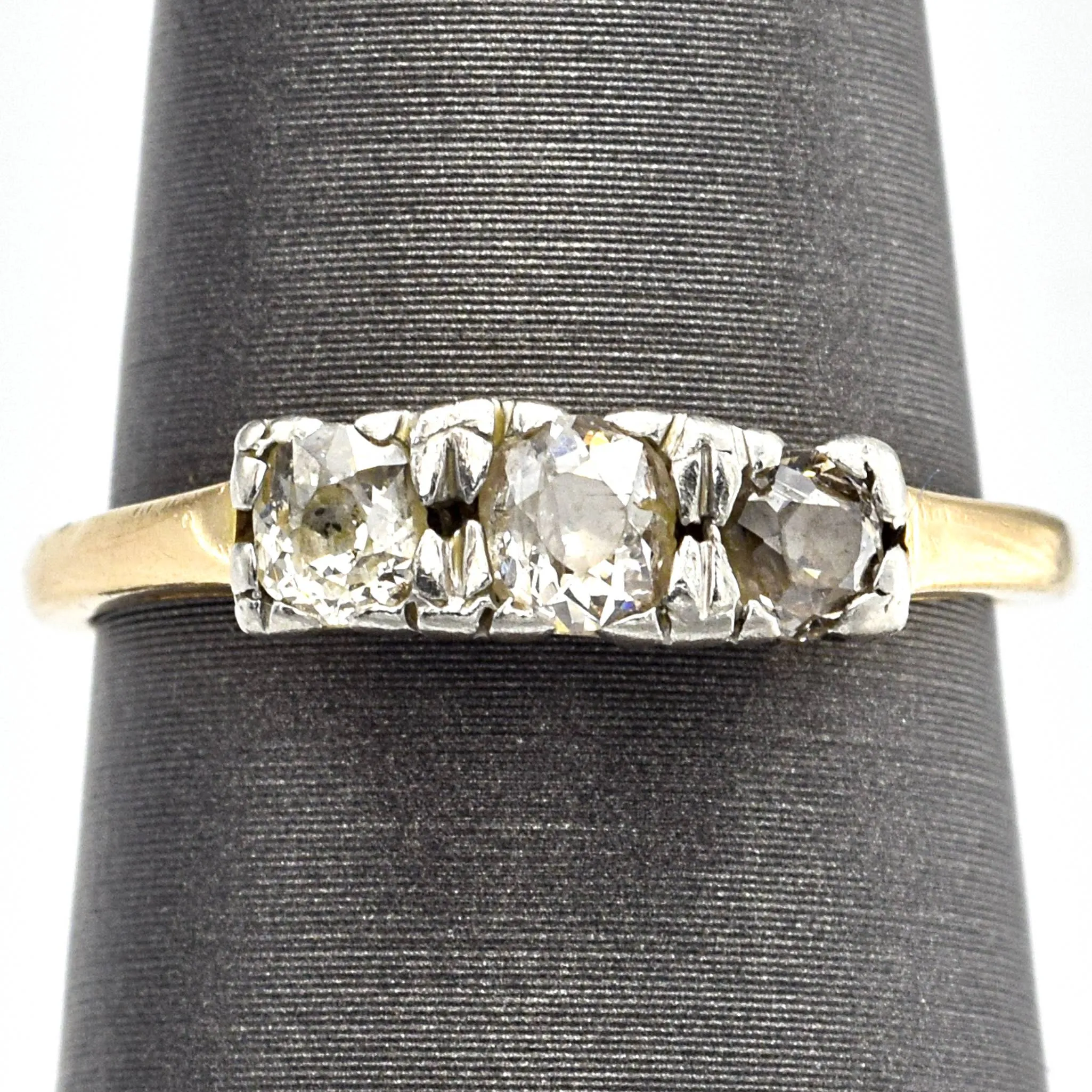 Antique 14K White & Yellow Gold Old Euro Diamond Band Ring