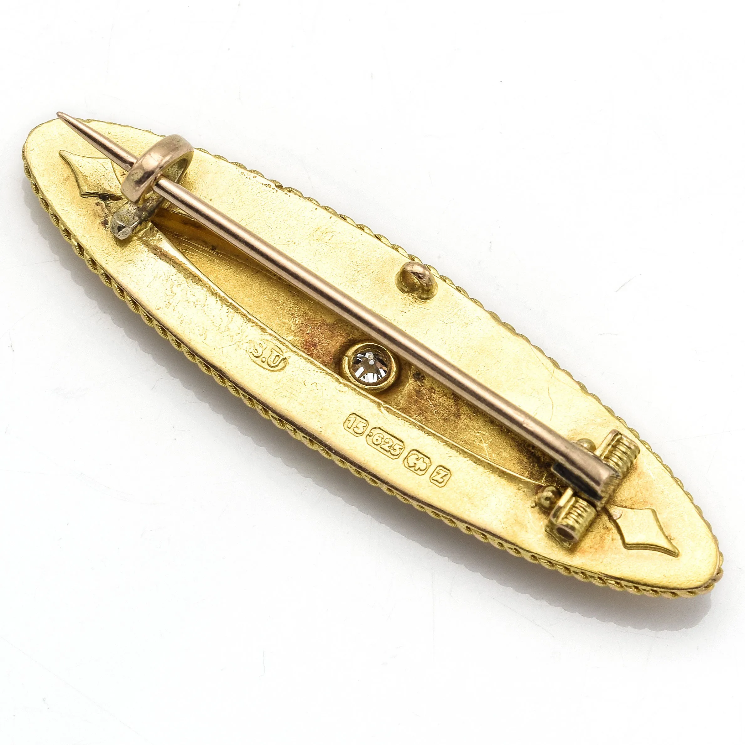 Antique 15K Yellow Gold Diamond English Victorian Bar Brooch Pin