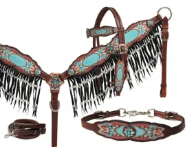 Antique Overlay Fringe Headstall Set