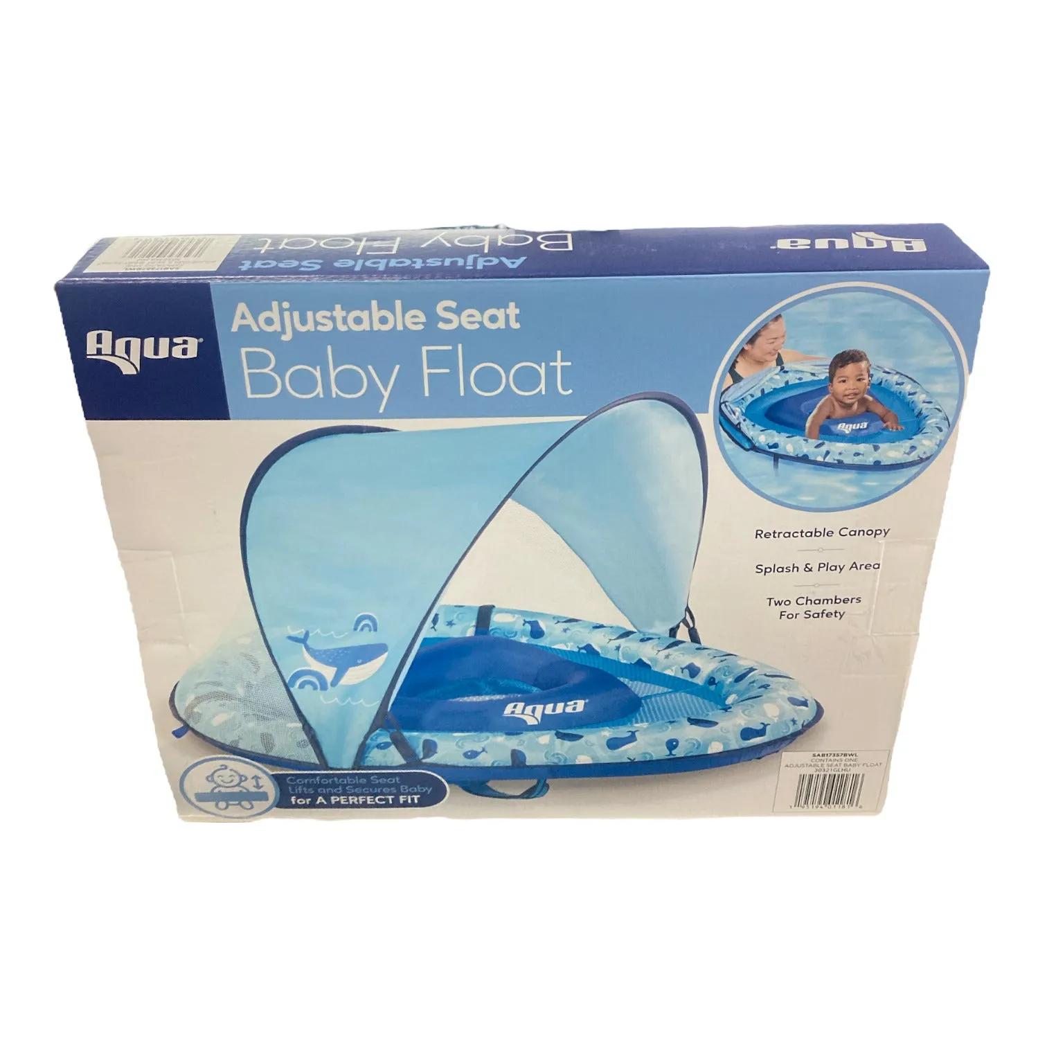 Aqua Leisure Adjustable Seat Baby Pool Float w/ Retractable Canopy, Whales