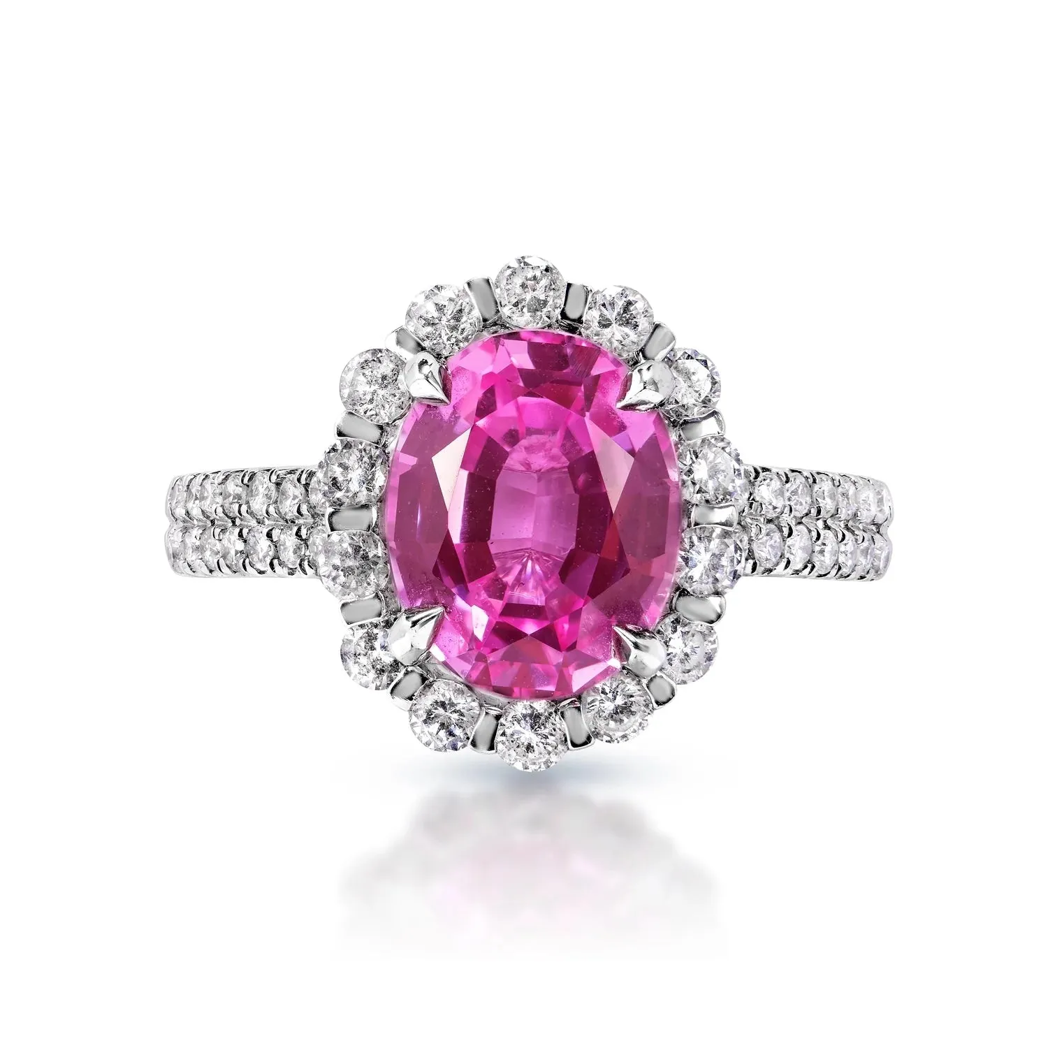 Ariya 5 Carat Oval Cut Pink Sapphire Ring in 14 Karat White Gold