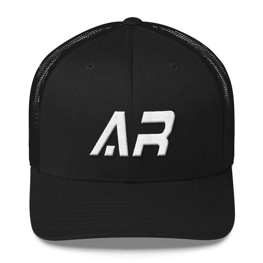 Arkansas - Mesh Back Trucker Cap - White Embroidery - AR - Many Hat Color Options Available