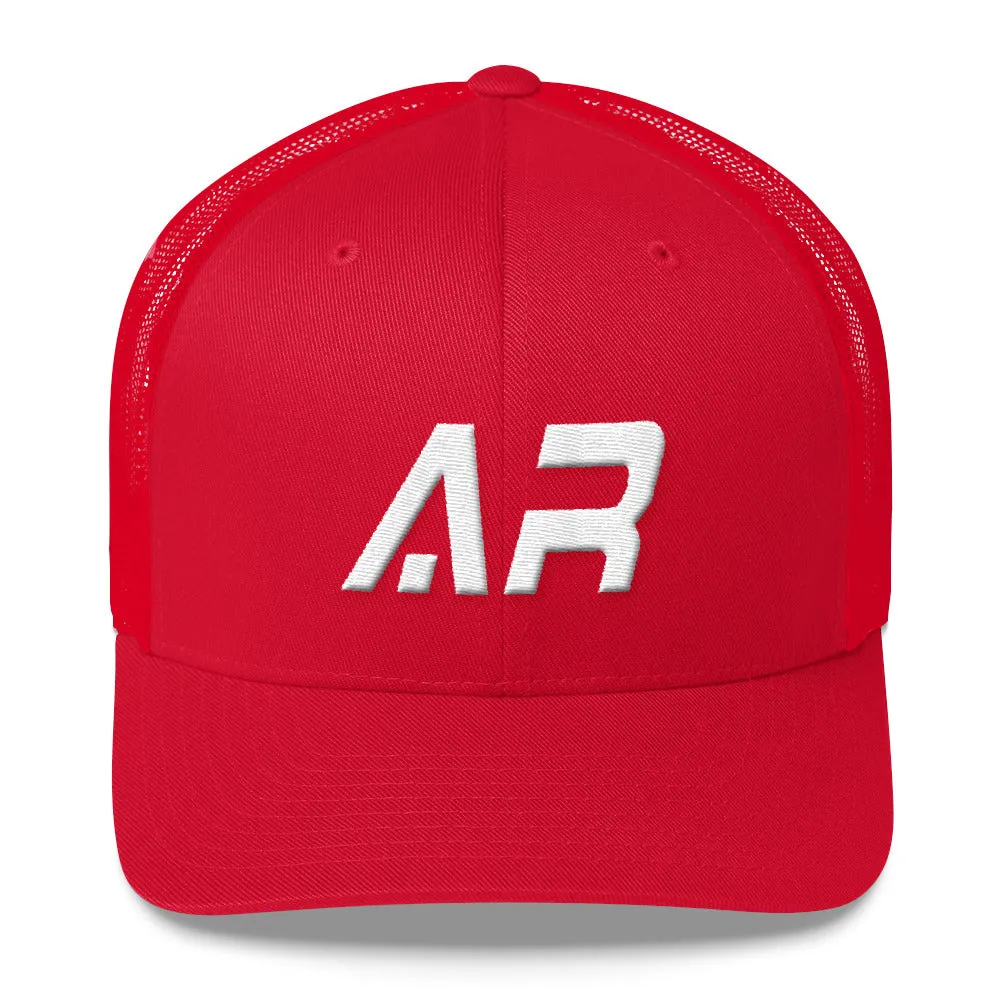 Arkansas - Mesh Back Trucker Cap - White Embroidery - AR - Many Hat Color Options Available