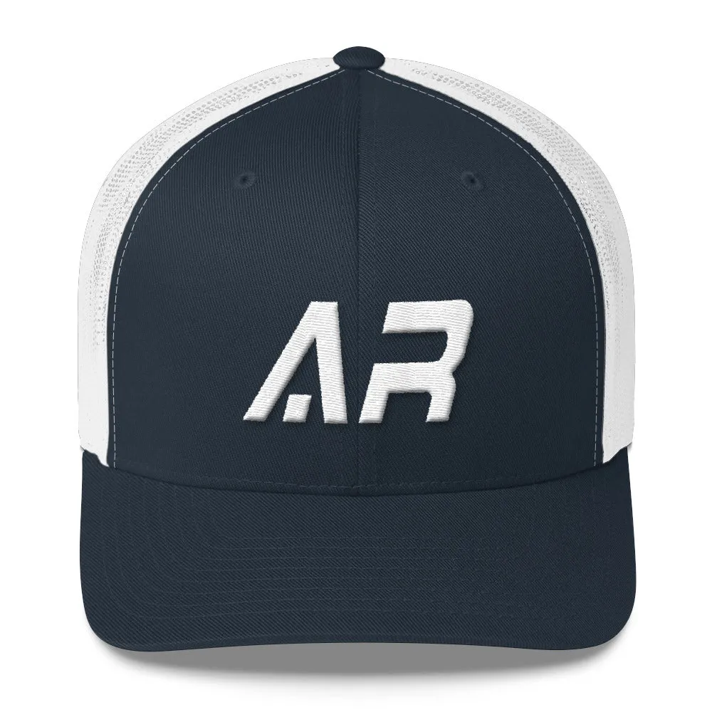 Arkansas - Mesh Back Trucker Cap - White Embroidery - AR - Many Hat Color Options Available