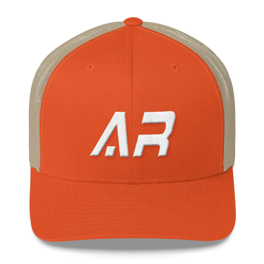 Arkansas - Mesh Back Trucker Cap - White Embroidery - AR - Many Hat Color Options Available