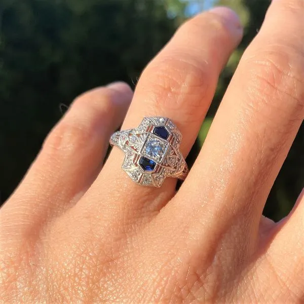 Art Deco Diamond & Sapphire Dinner Ring