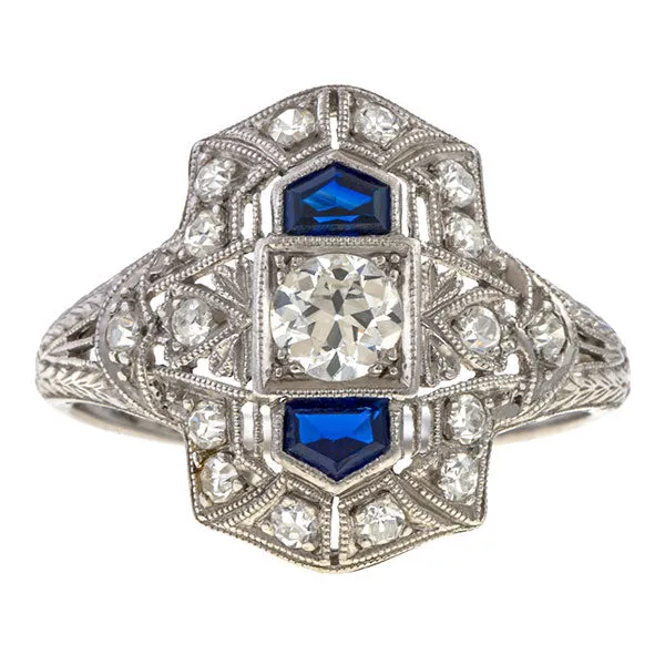 Art Deco Diamond & Sapphire Dinner Ring