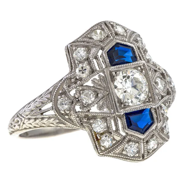 Art Deco Diamond & Sapphire Dinner Ring