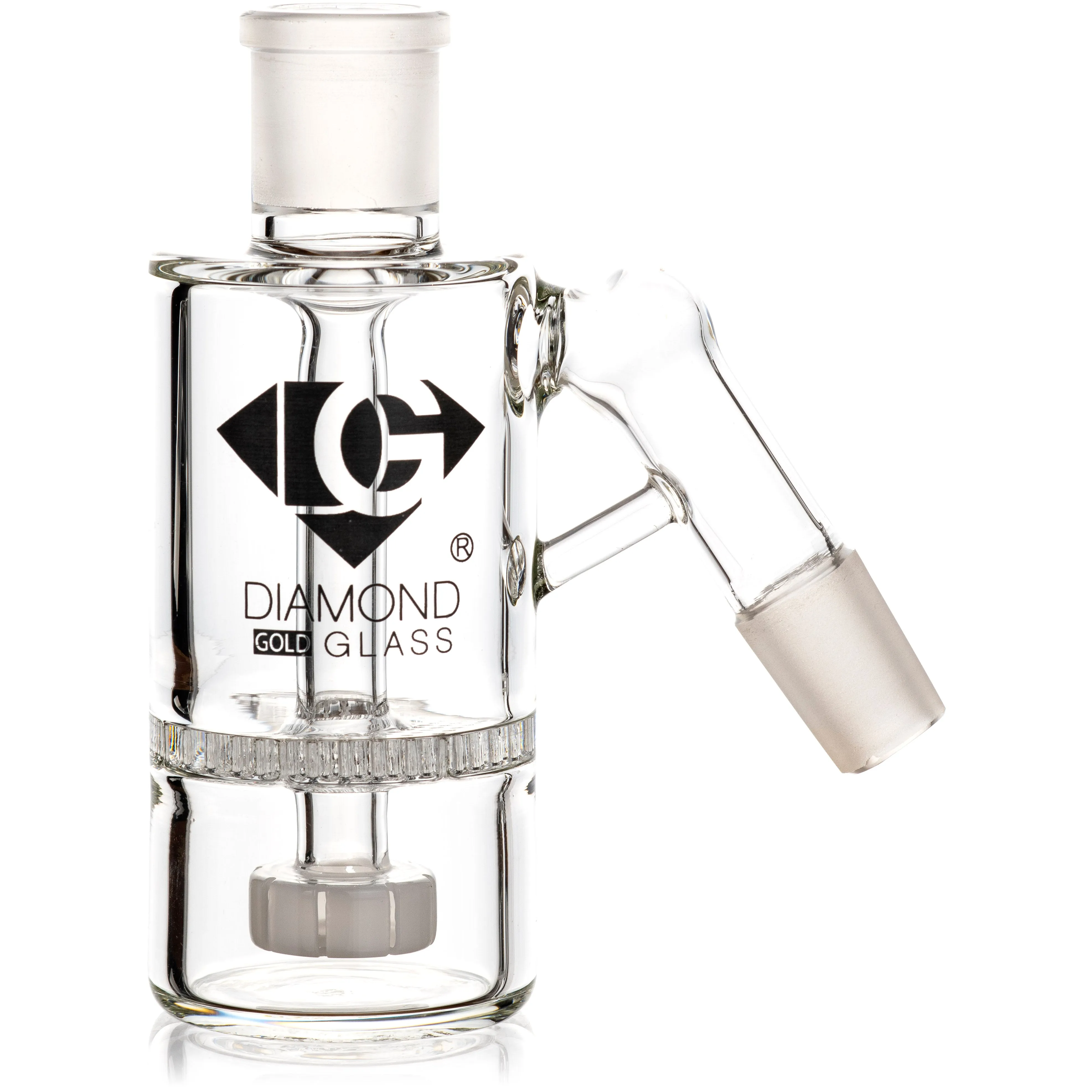 Ash Catcher w/ 18mm Joint, 45 Angle, Honeycomb to Showerhead, by Diamond Glass