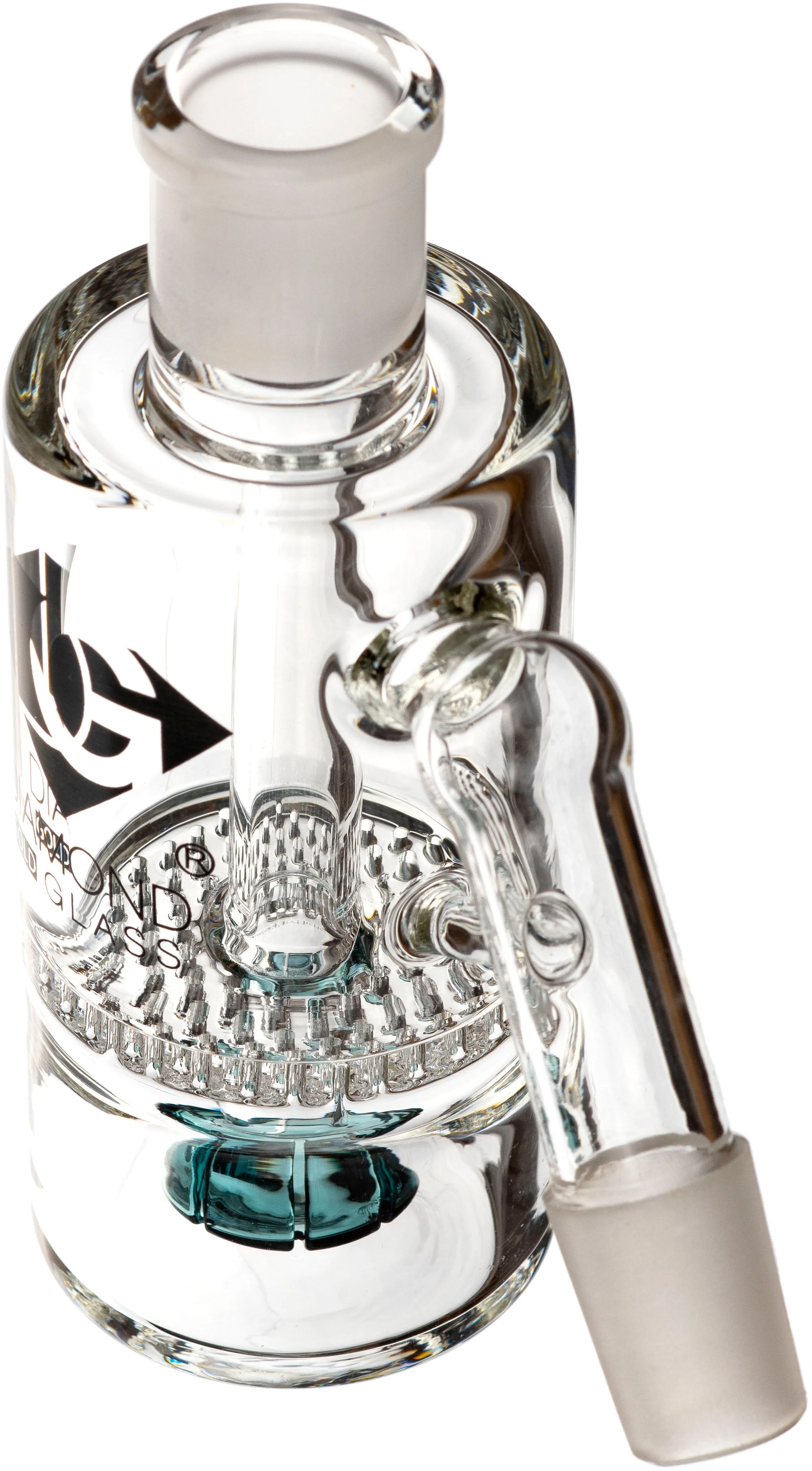 Ash Catcher w/ 18mm Joint, 45 Angle, Honeycomb to Showerhead, by Diamond Glass