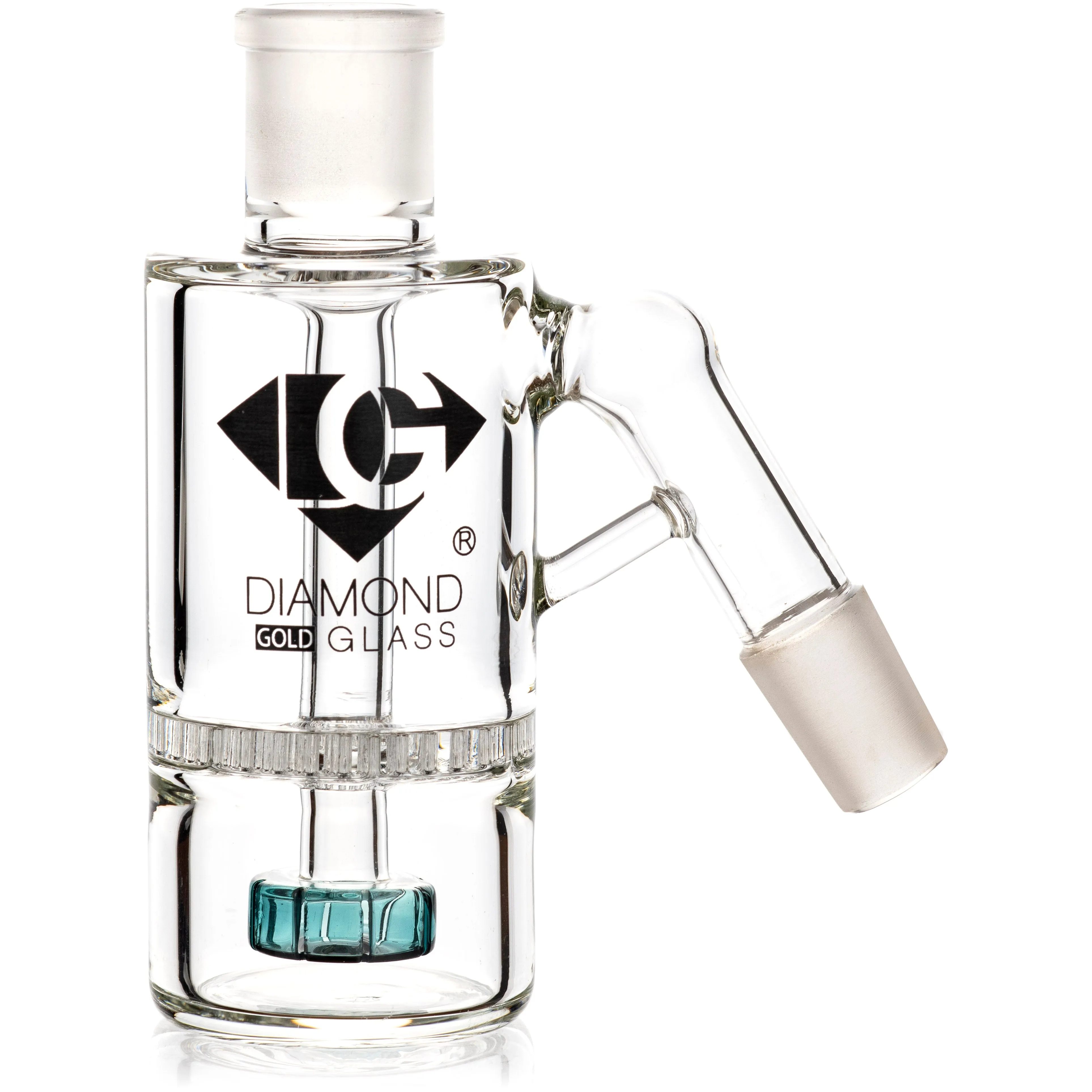 Ash Catcher w/ 18mm Joint, 45 Angle, Honeycomb to Showerhead, by Diamond Glass