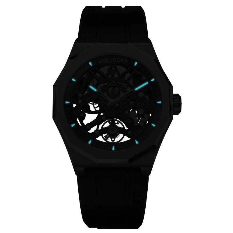 Automatic Rotary Skeleton Mechanical Movement Luminous Watches for Men