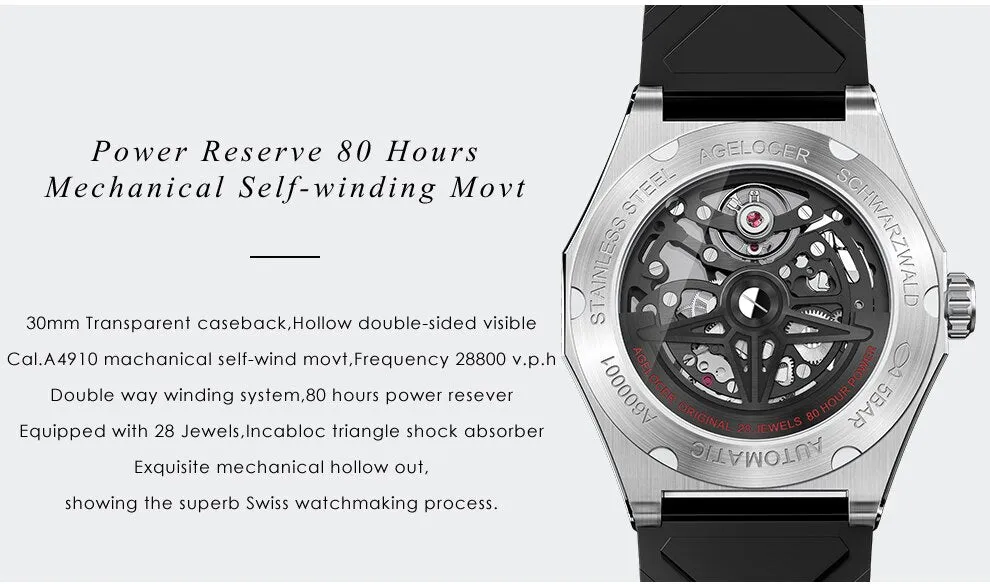 Automatic Rotary Skeleton Mechanical Movement Luminous Watches for Men