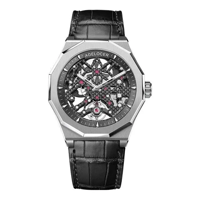 Automatic Rotary Skeleton Mechanical Movement Luminous Watches for Men