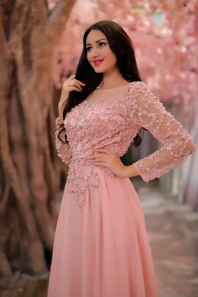 Aziza - Pink Beading Embellished Maxi Dress