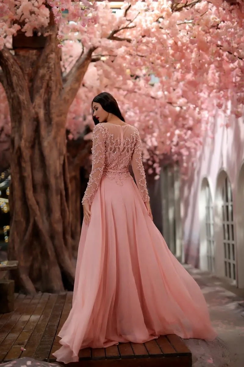 Aziza - Pink Beading Embellished Maxi Dress