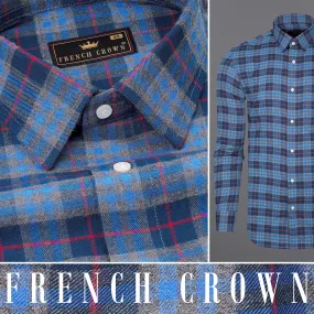 Azure Blue and Regal Blue Plaid Twill Textured Premium Cotton Shirt