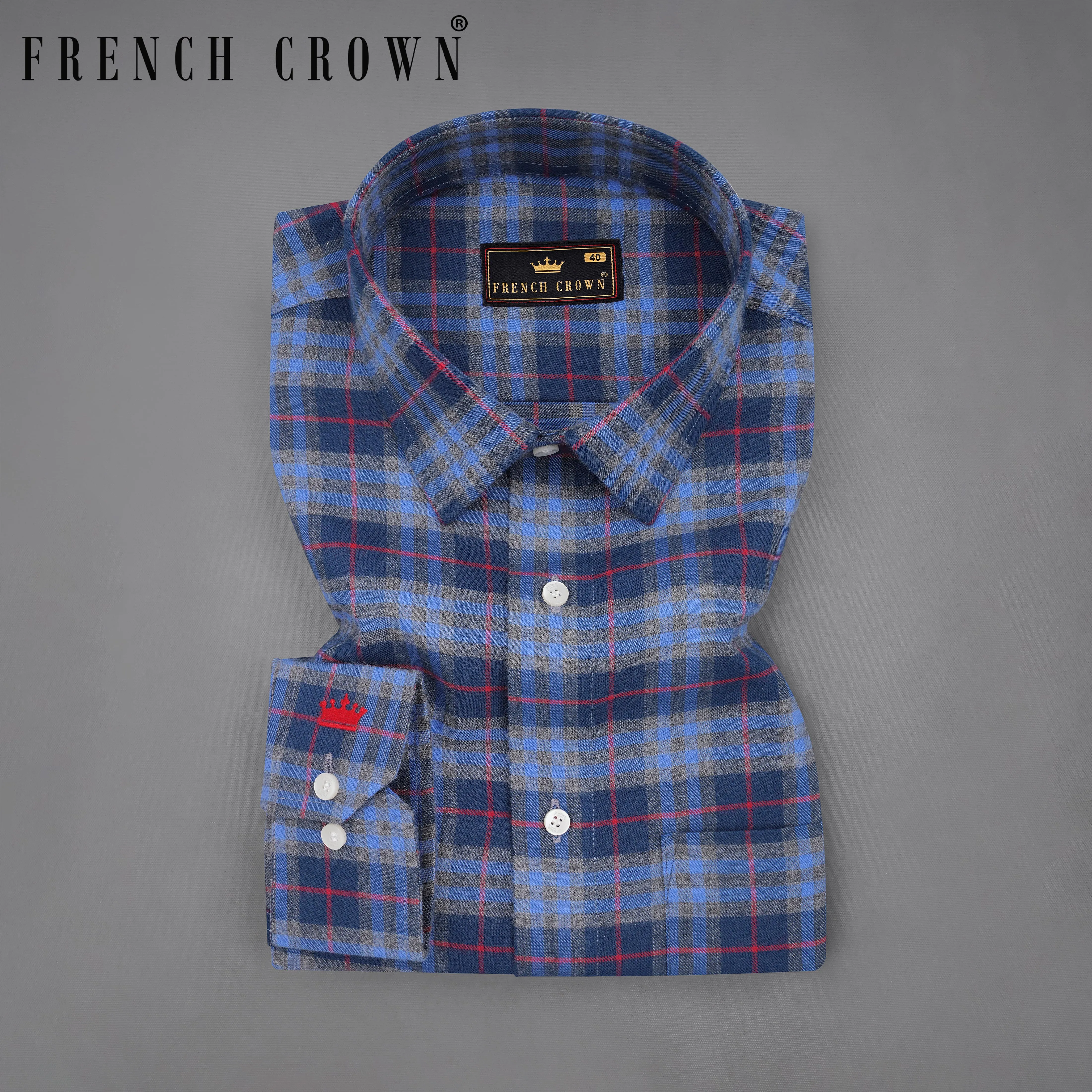 Azure Blue and Regal Blue Plaid Twill Textured Premium Cotton Shirt