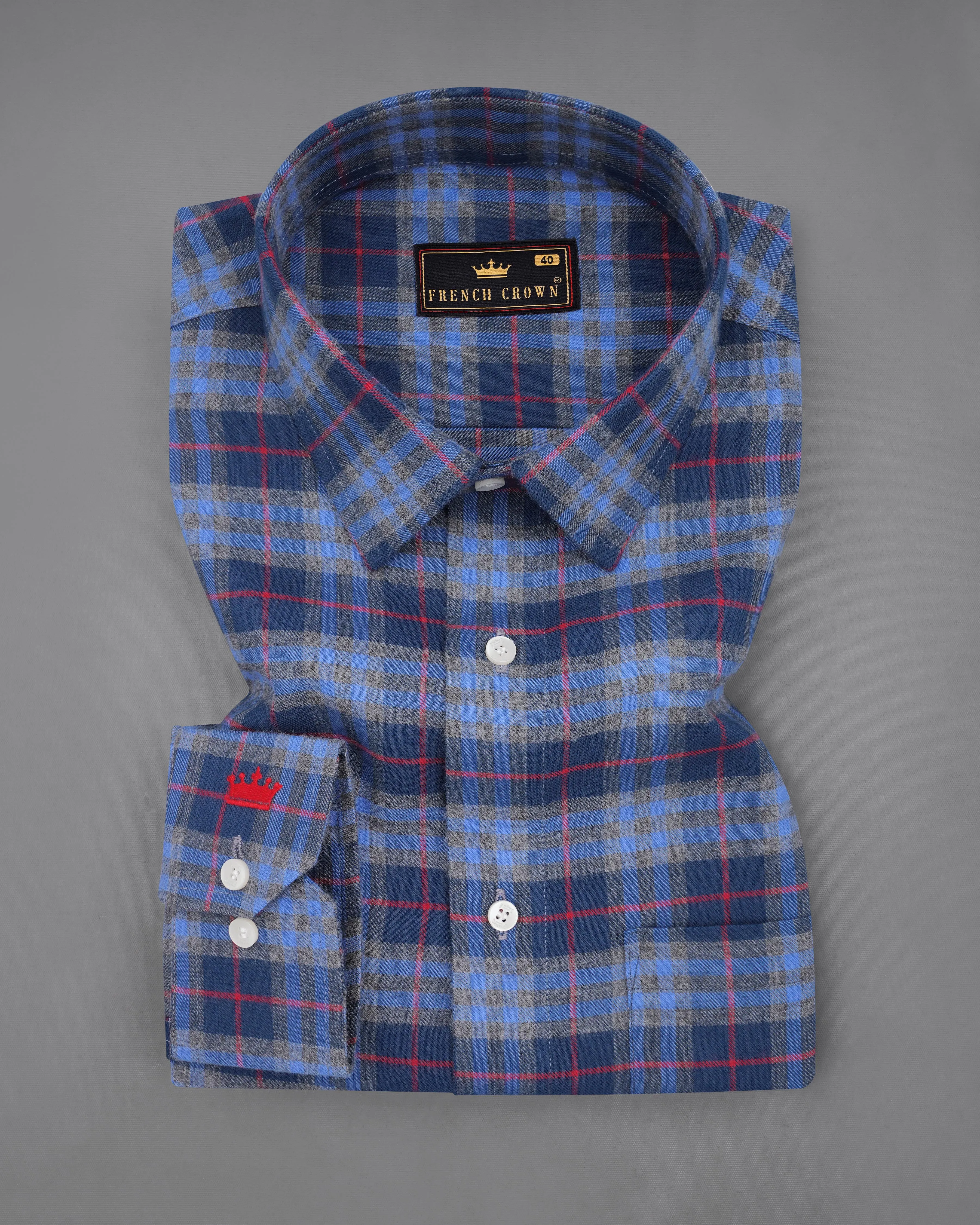 Azure Blue and Regal Blue Plaid Twill Textured Premium Cotton Shirt