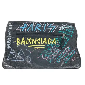 BALENCIAGA Clutch bag 535334 leather black graffiti print mens Used Authentic