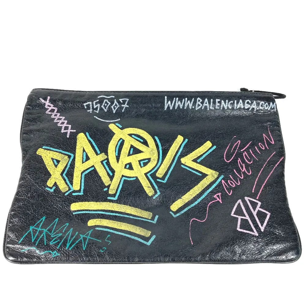 BALENCIAGA Clutch bag 535334 leather black graffiti print mens Used Authentic