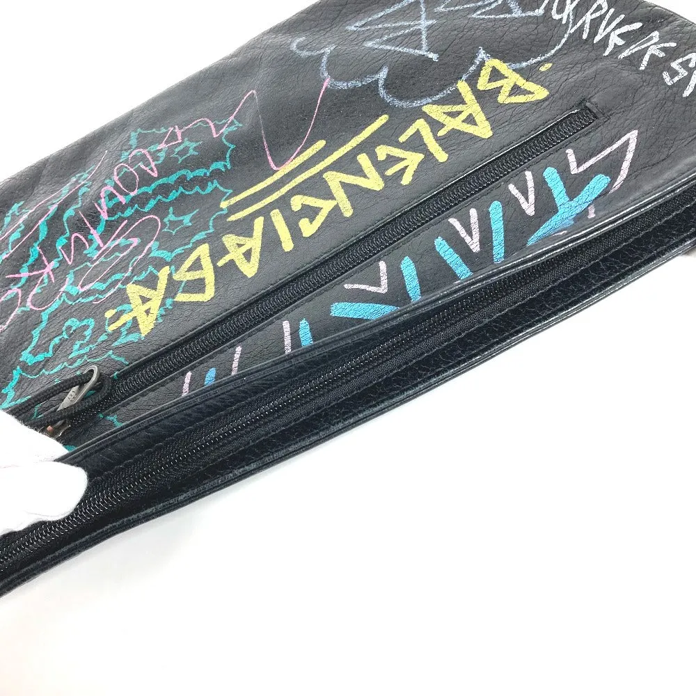 BALENCIAGA Clutch bag 535334 leather black graffiti print mens Used Authentic