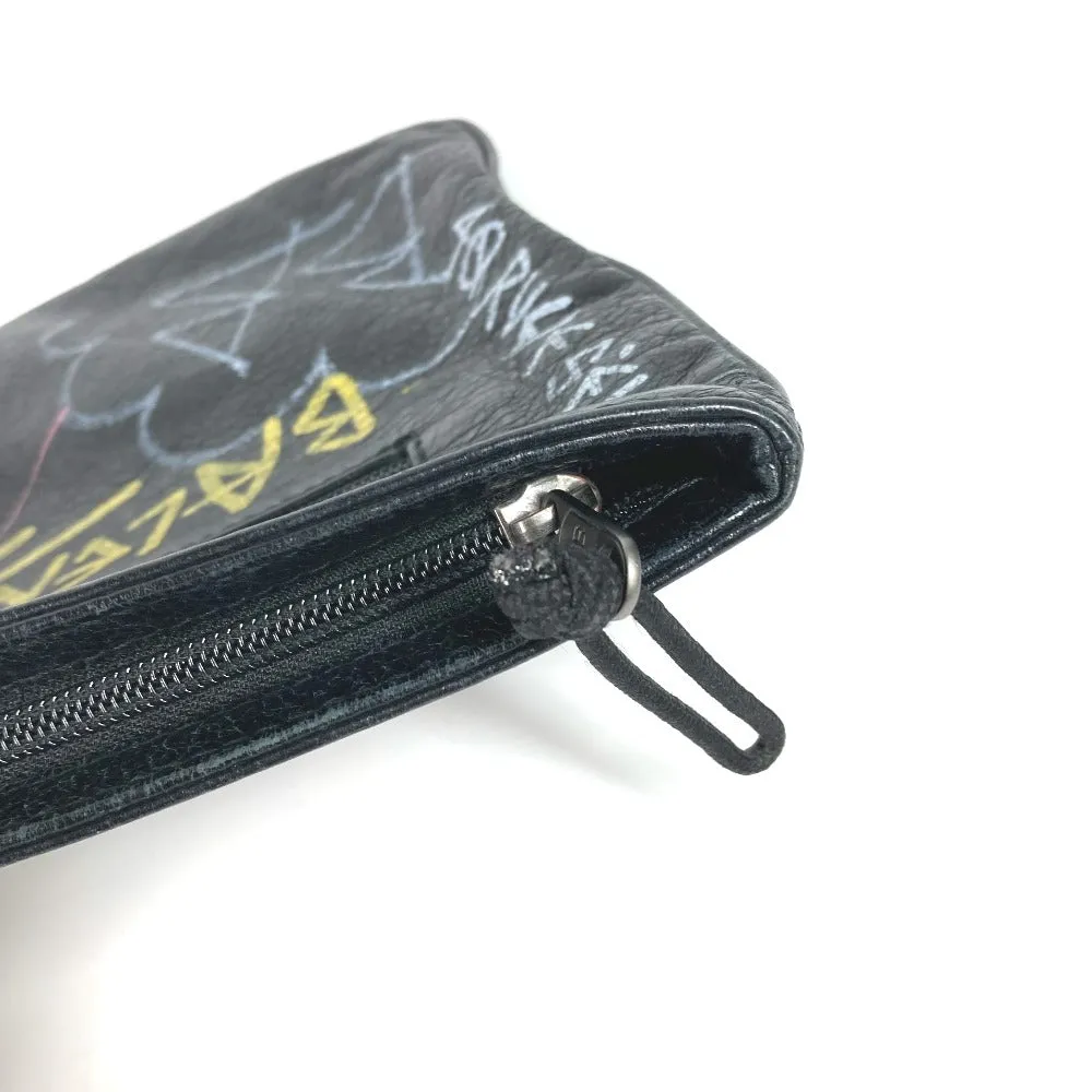 BALENCIAGA Clutch bag 535334 leather black graffiti print mens Used Authentic