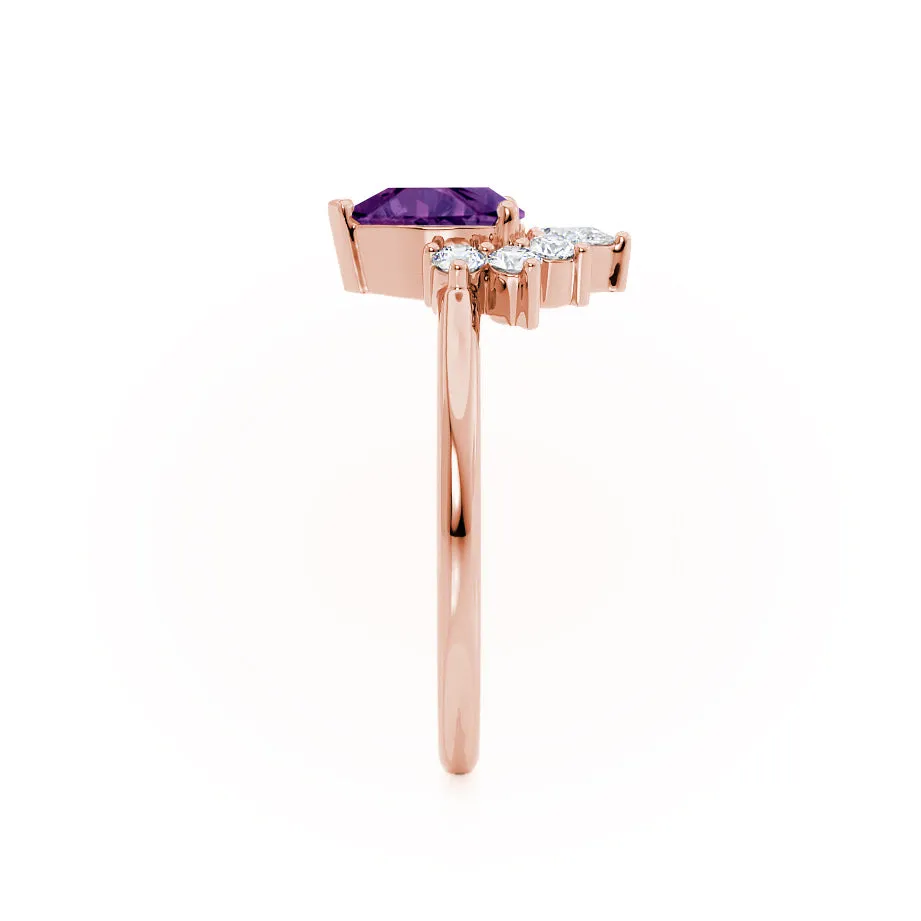 BALLET - Chatham® Pear Alexandrite & Diamond Half Halo Tiara Ring 18k Rose Gold