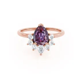 BALLET - Chatham® Pear Alexandrite & Diamond Half Halo Tiara Ring 18k Rose Gold