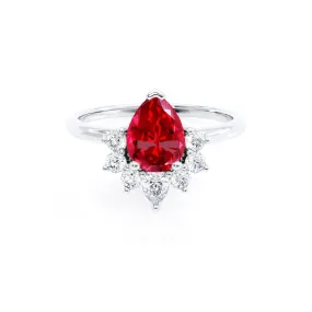 BALLET - Chatham® Pear Ruby & Diamond Half Halo Tiara Ring 18k White Gold