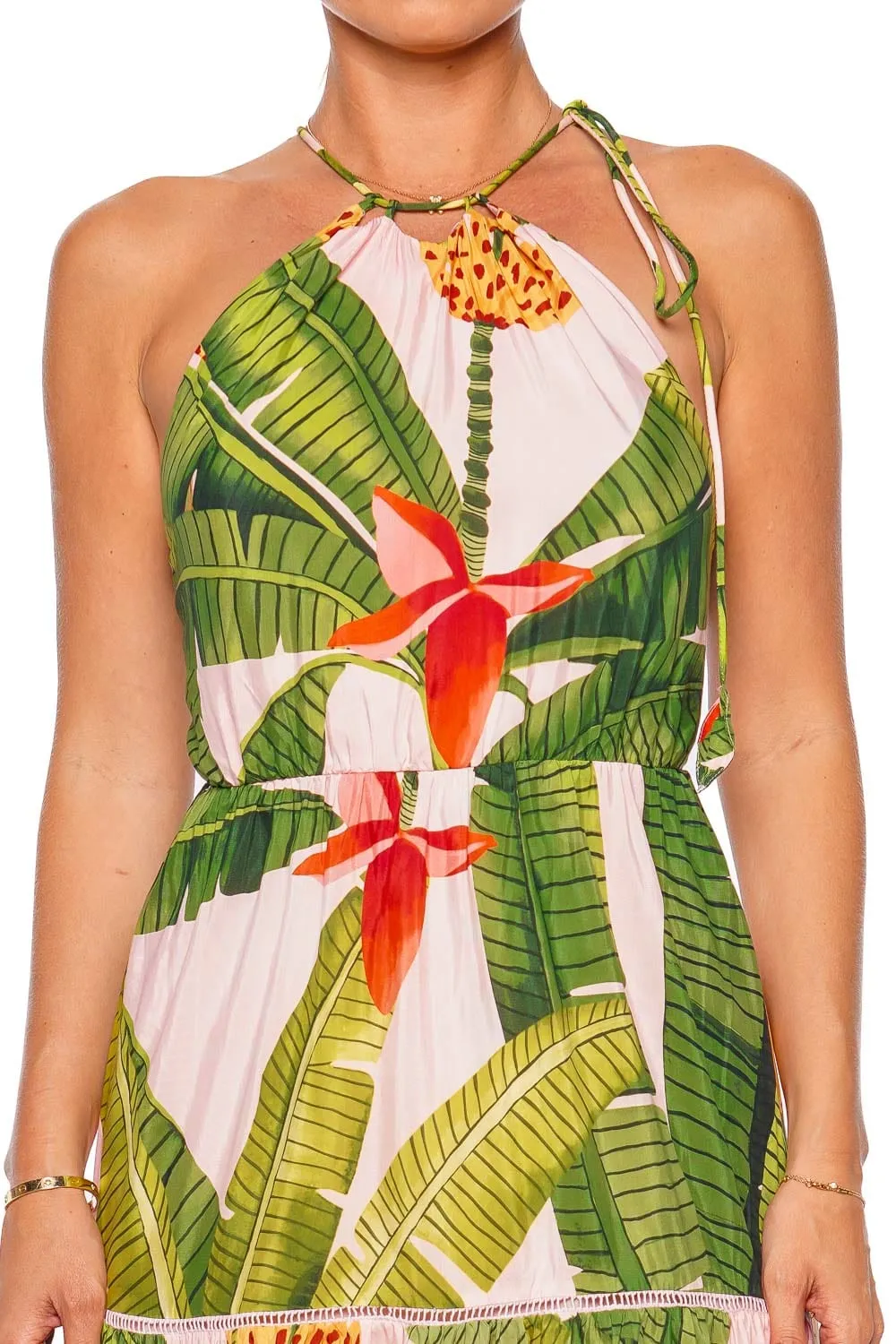 Banana Leaves Halter Maxi Dress