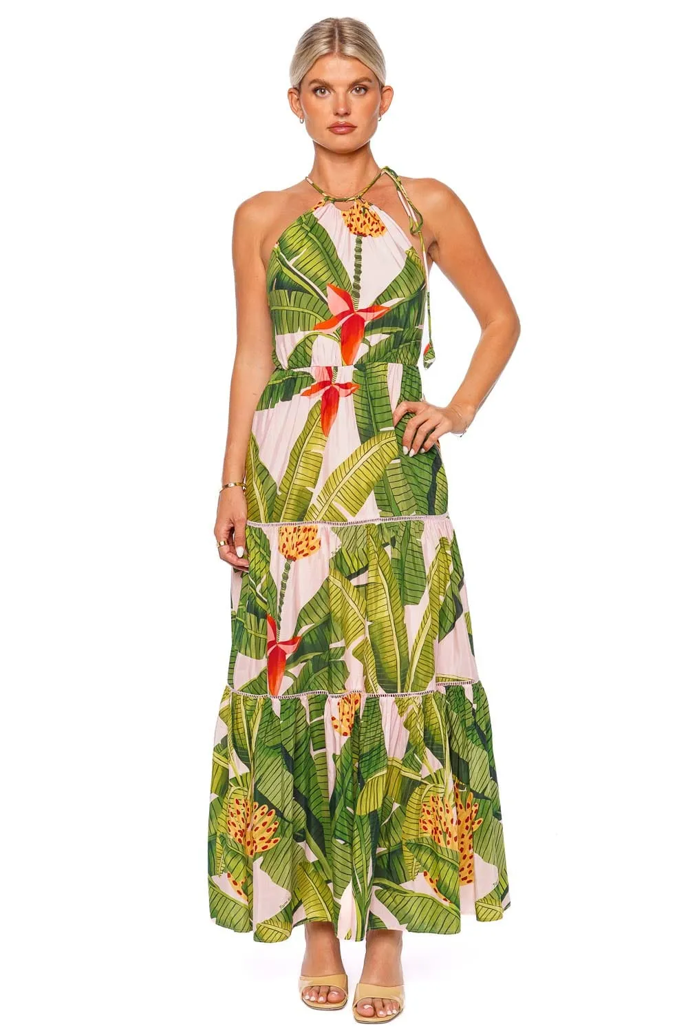 Banana Leaves Halter Maxi Dress