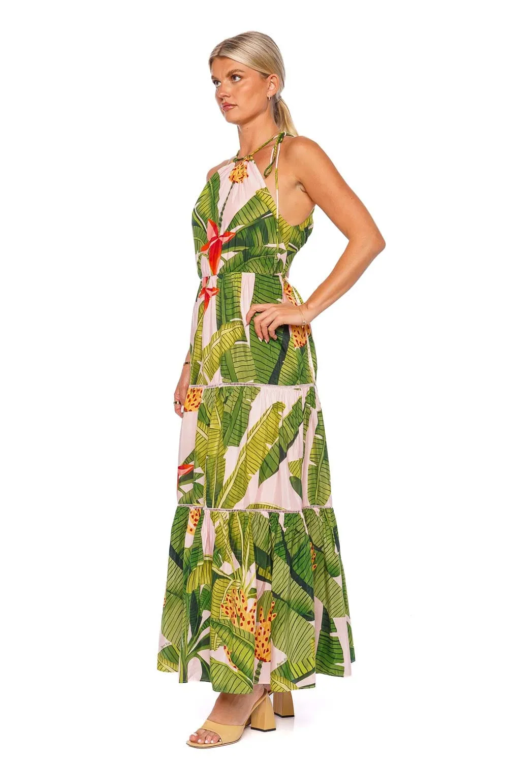 Banana Leaves Halter Maxi Dress