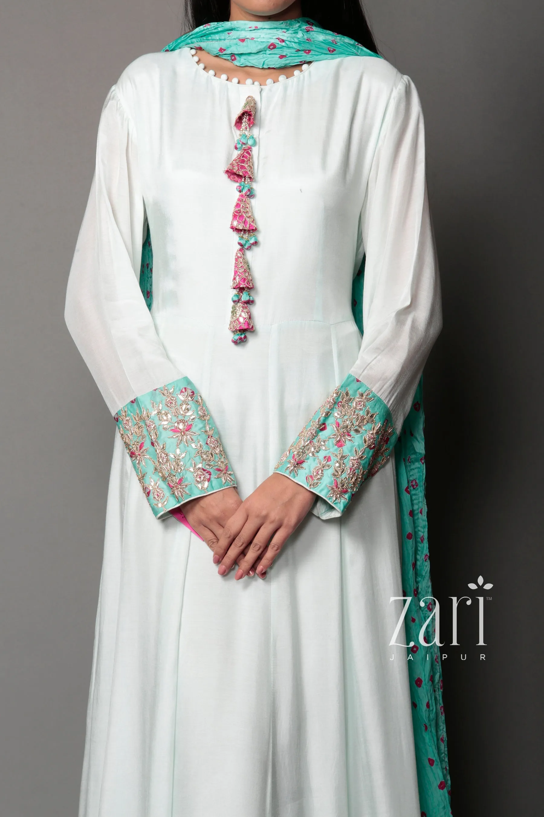 Bandhej cotton silk Suit with Gota Patti, Sequins, Thread, Zardozi work.