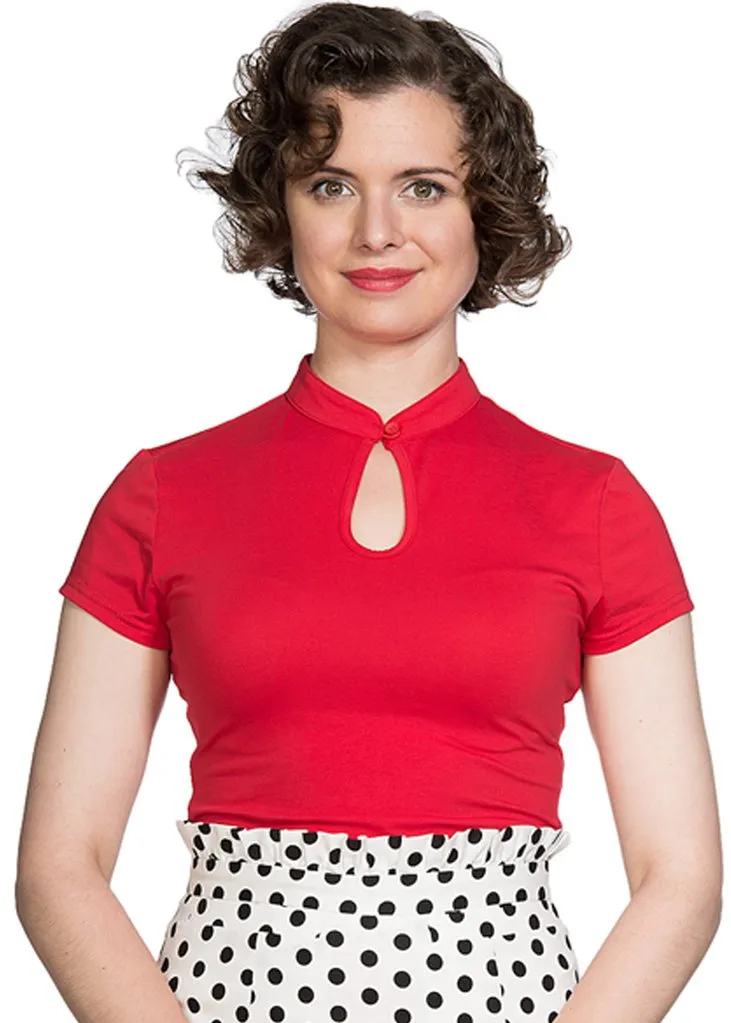 Banned Mandarin Collar 40's Top Red