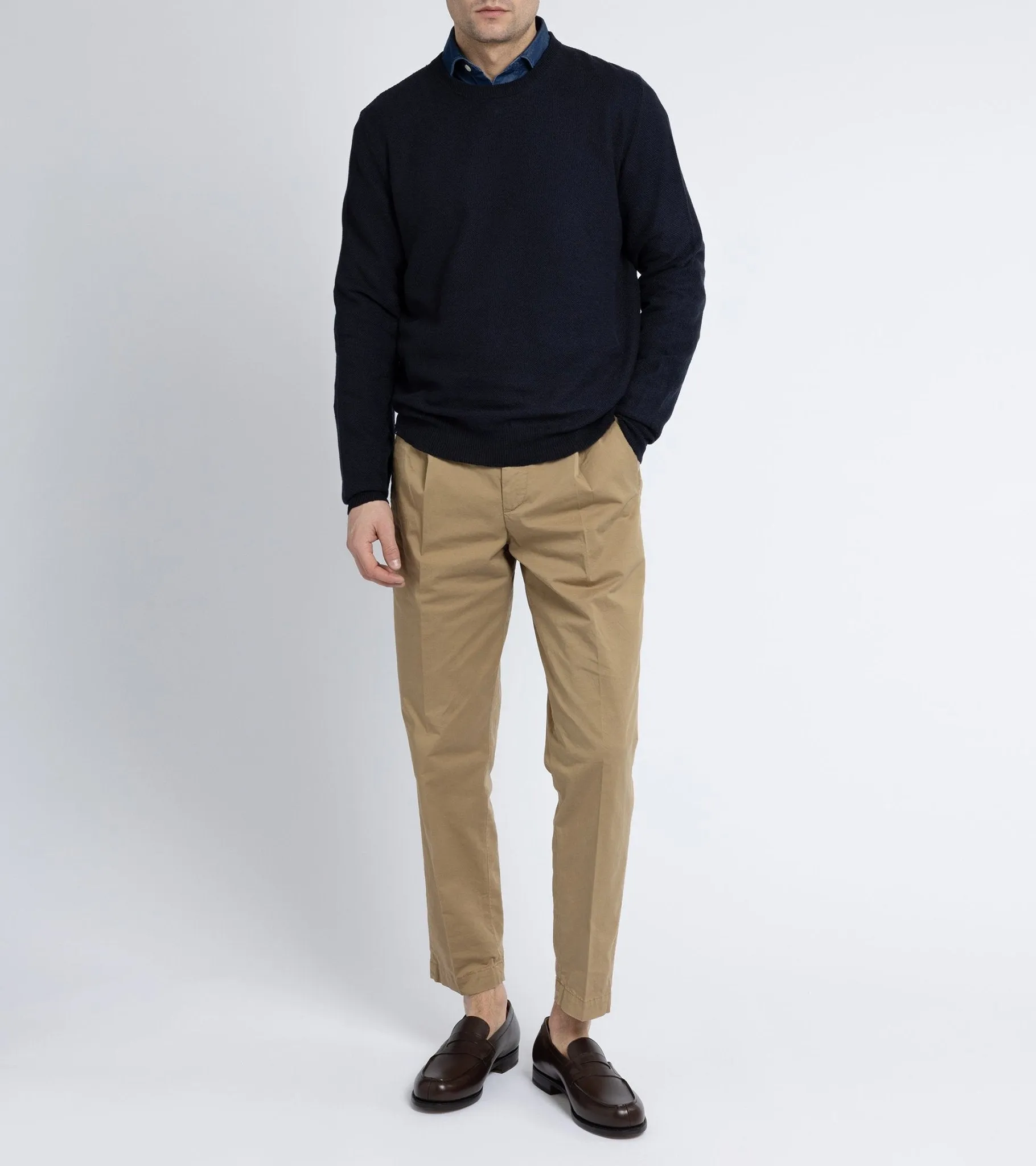 Barena Ato Slissa Cotton Linen Crew Neck Sweater: Navy