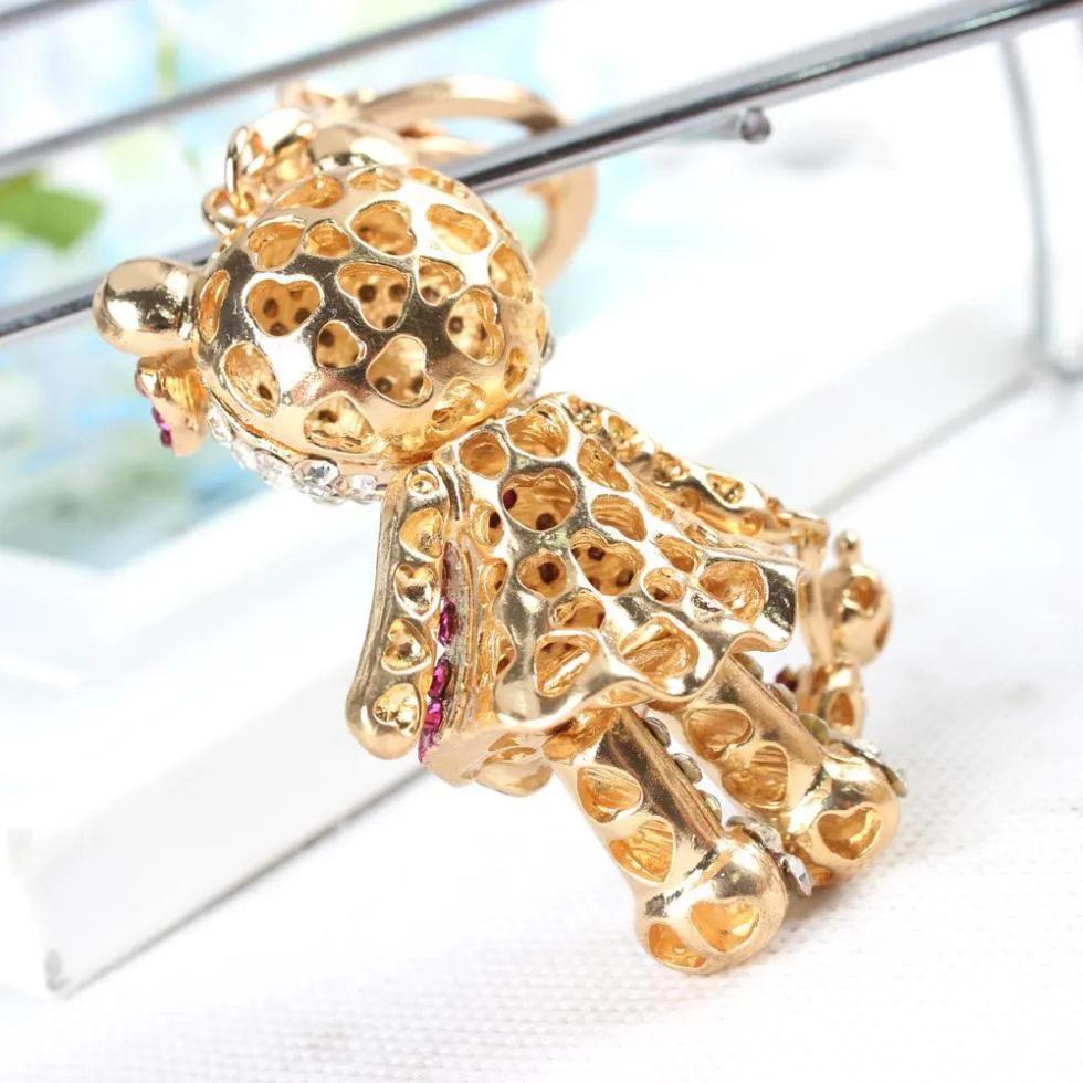 Bear Mother and Baby Rhinestone Crystal Charm Pendant Bag Purse Key Chain