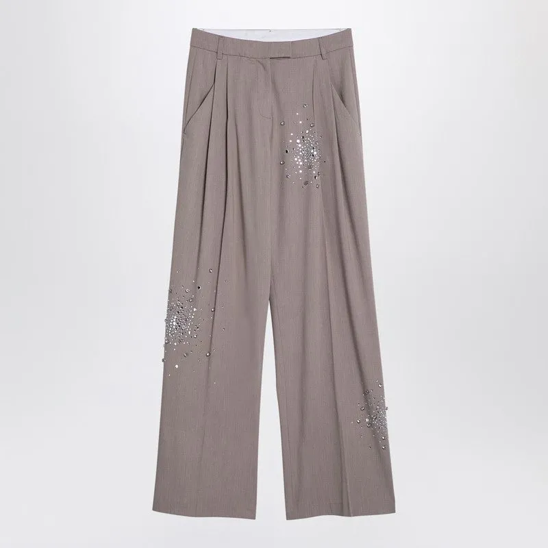 Beige Palazzo Trousers With Decorations