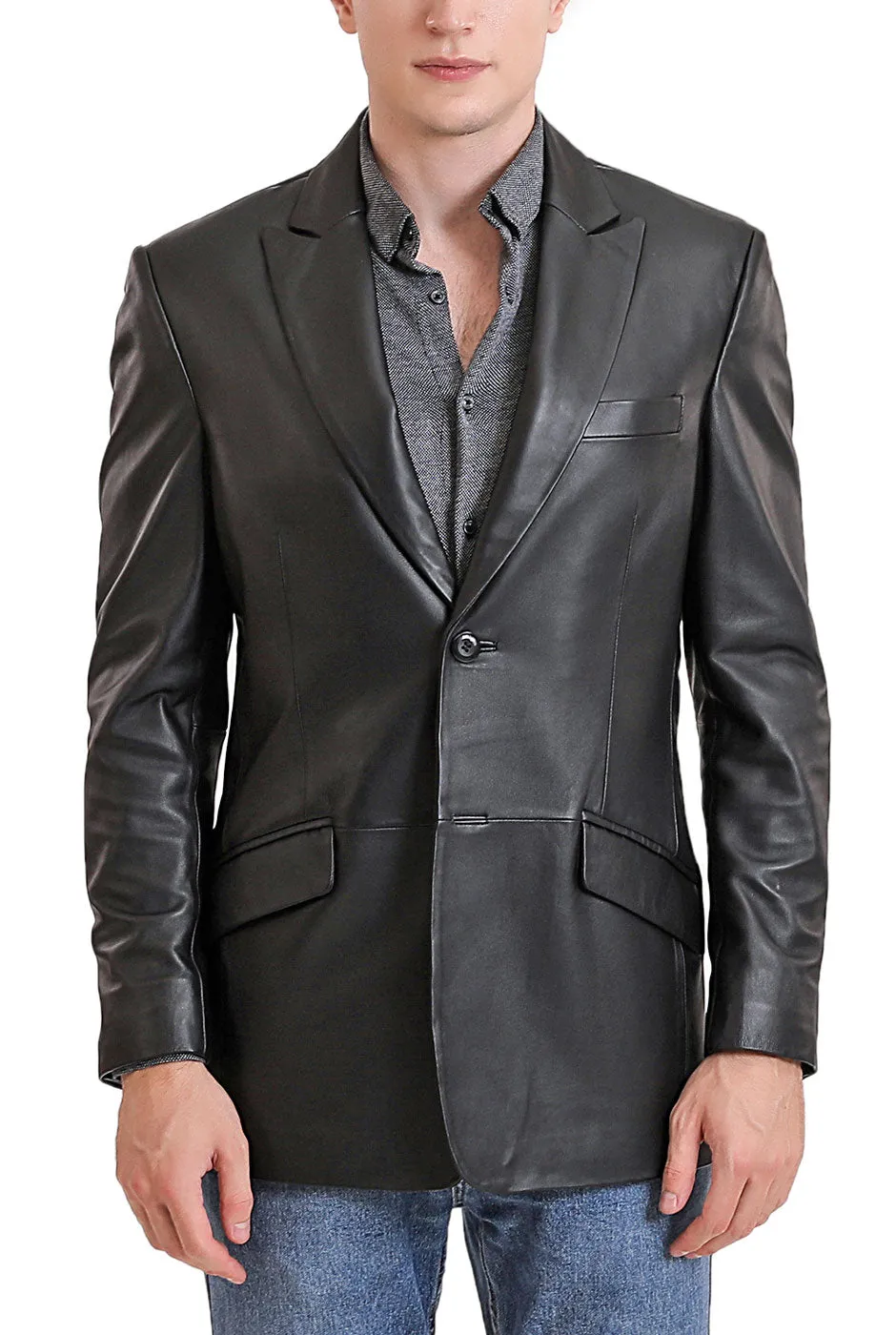 BGSD Men Ben Two-Button Lambskin Leather Blazer