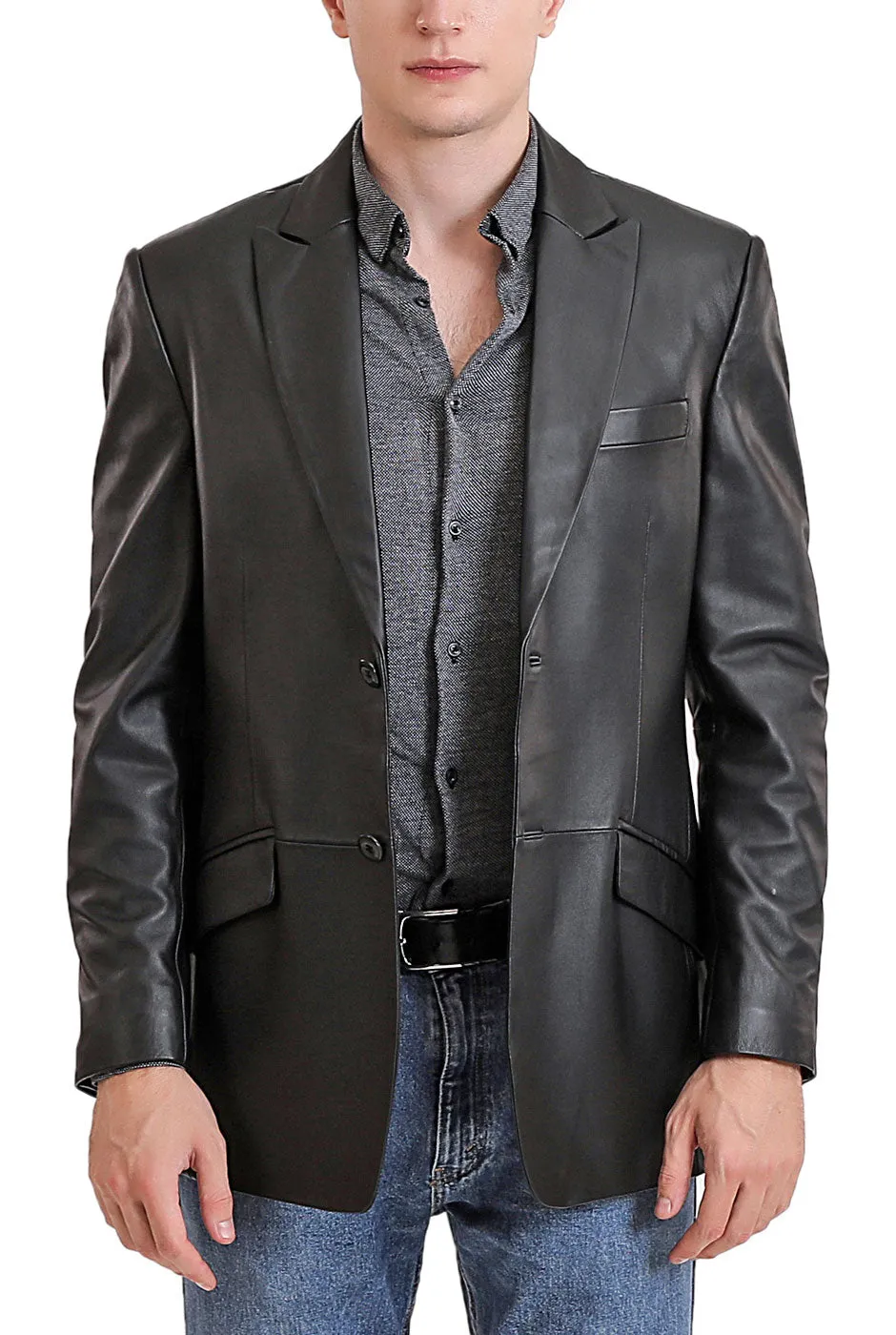 BGSD Men Ben Two-Button Lambskin Leather Blazer