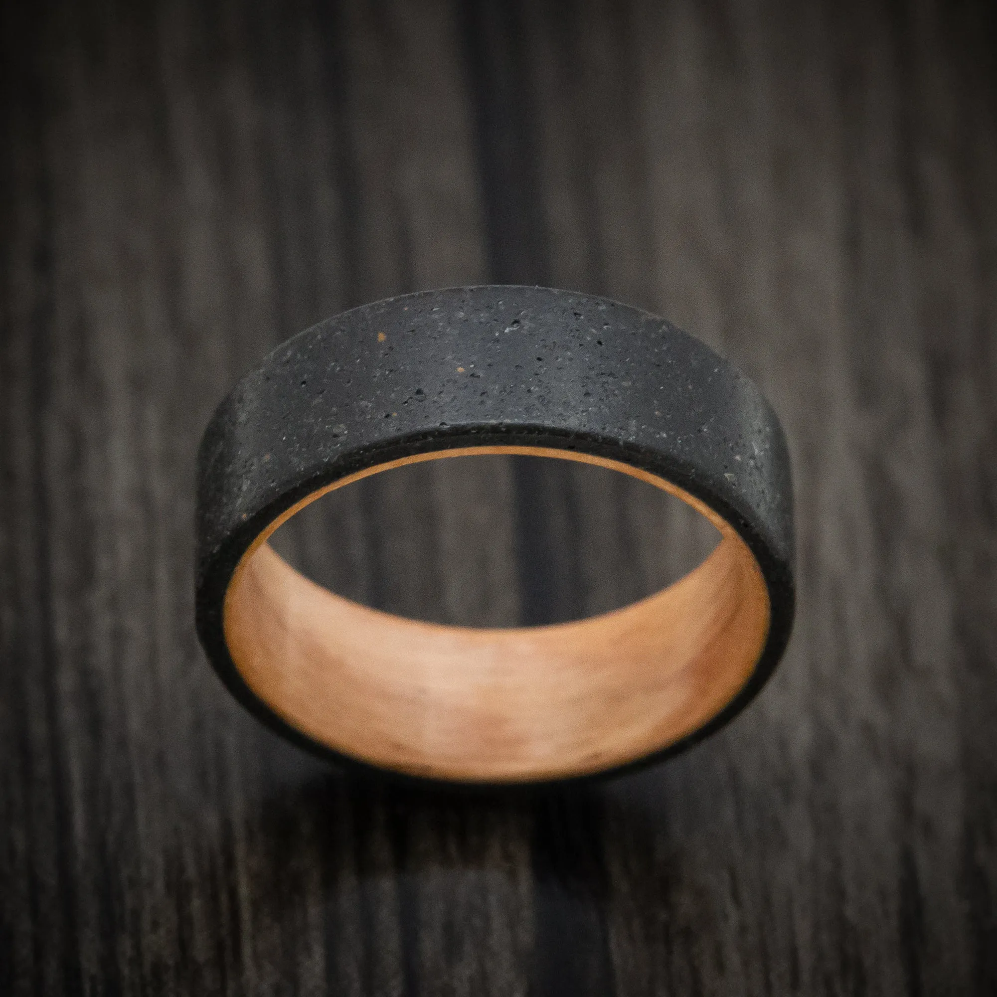 Black Concrete Men's Ring with Oak Wood Sleeve Custom Made Band