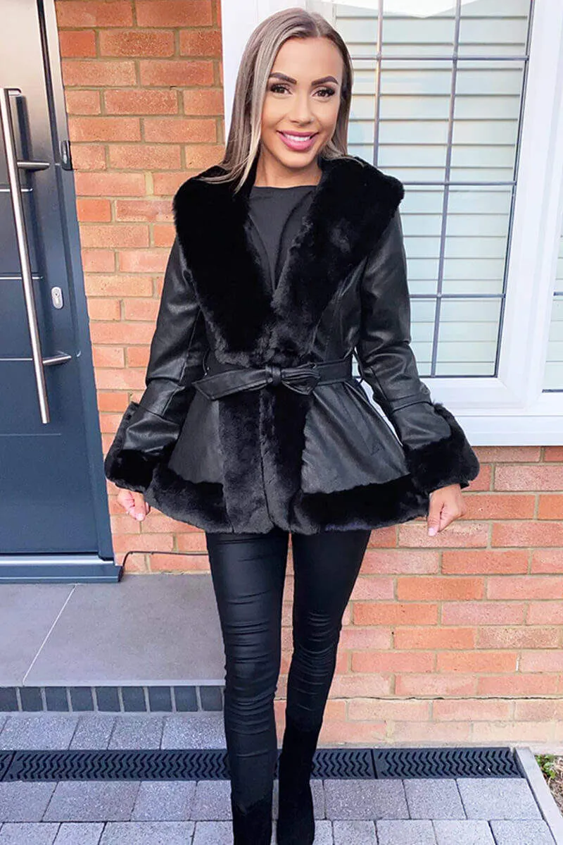 Black Faux Fur Leather Jacket