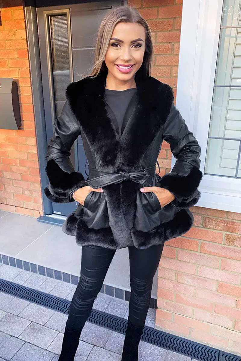 Black Faux Fur Leather Jacket