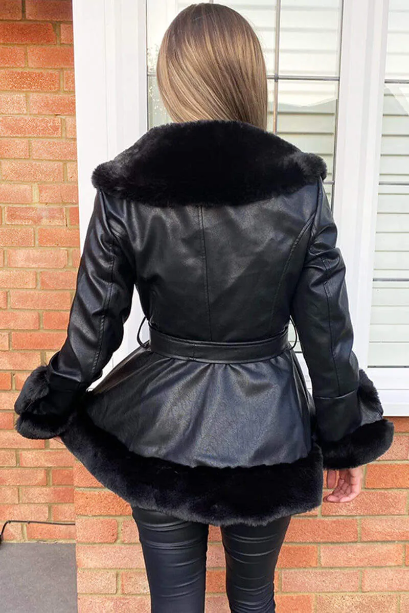 Black Faux Fur Leather Jacket